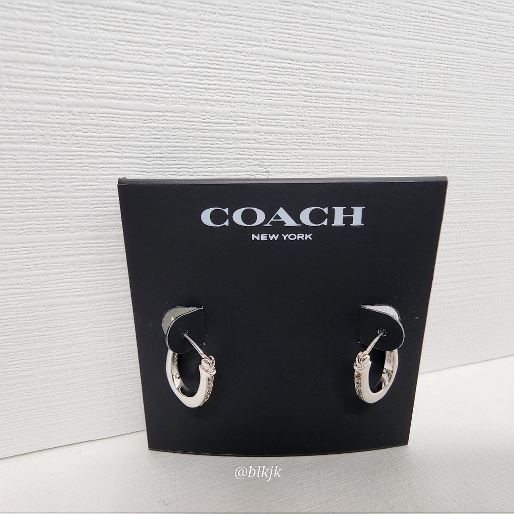 Coach C Silver Tone Pave Crystal Earrings NWT